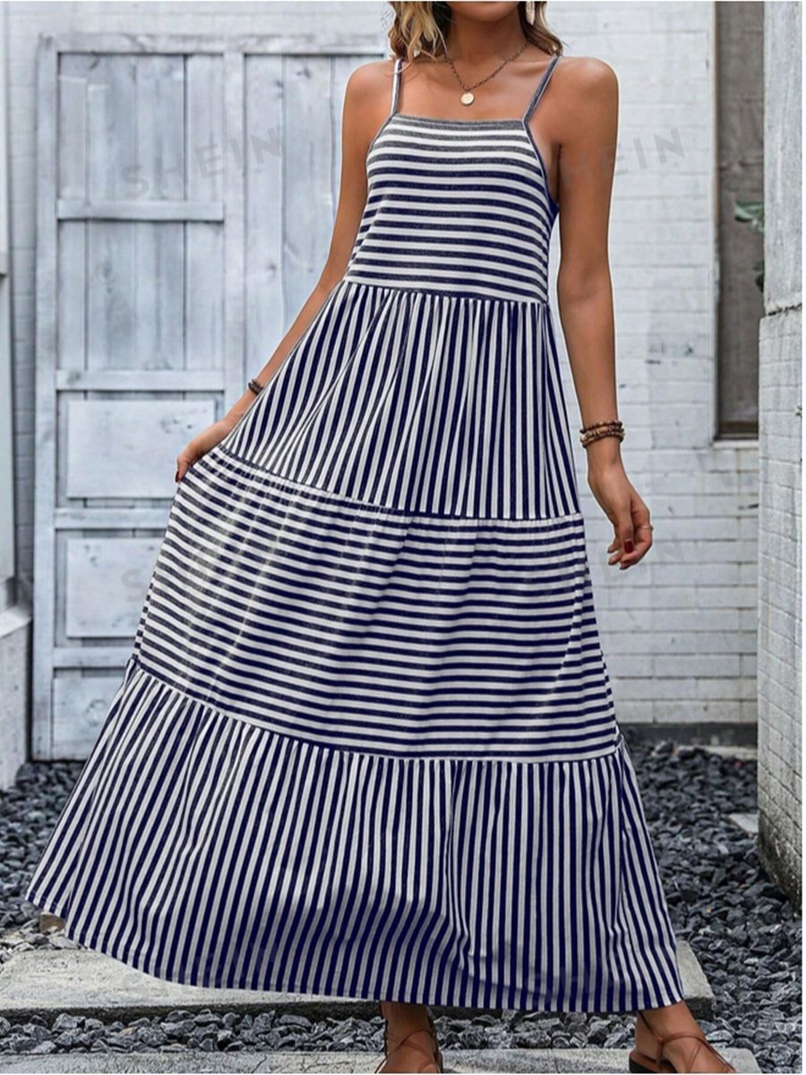 European And American Printed Sling Bohemian Stitching Dress