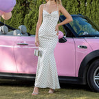 Polka-dot Self-tie Halterneck With Suspenders Sleeveless Dress