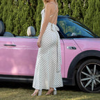 Polka-dot Self-tie Halterneck With Suspenders Sleeveless Dress