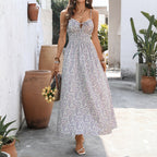 Floral Wrap Dress – Cinched Waist Summer Midi, Elegant Tie Waist Flowy Vacation Dress for Women