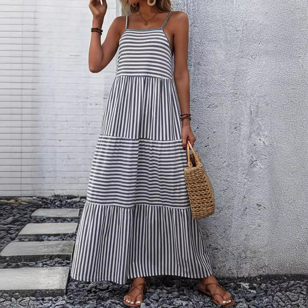 European And American Printed Sling Bohemian Stitching Dress