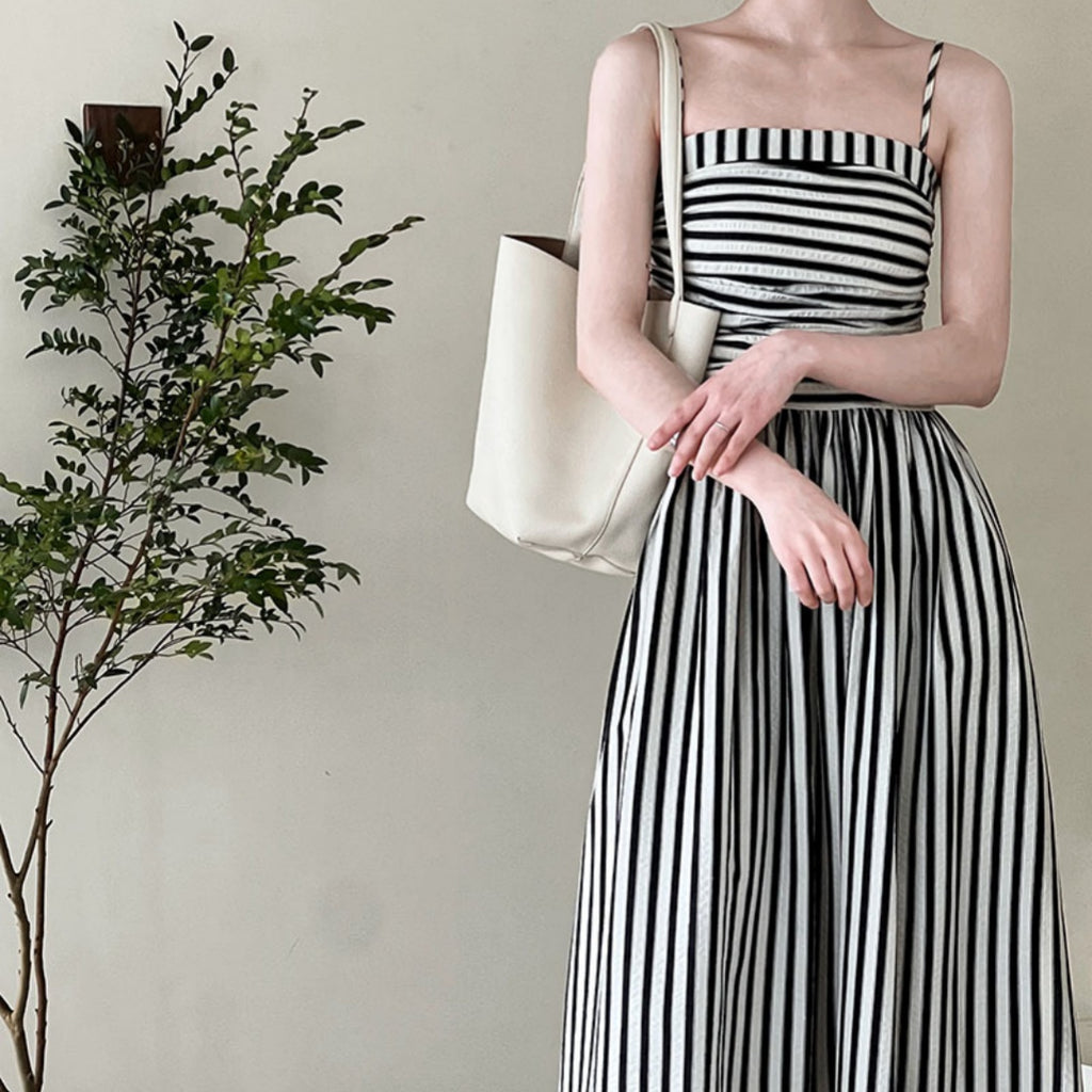 French Riviera Off-Shoulder Stripe Maxi Dress