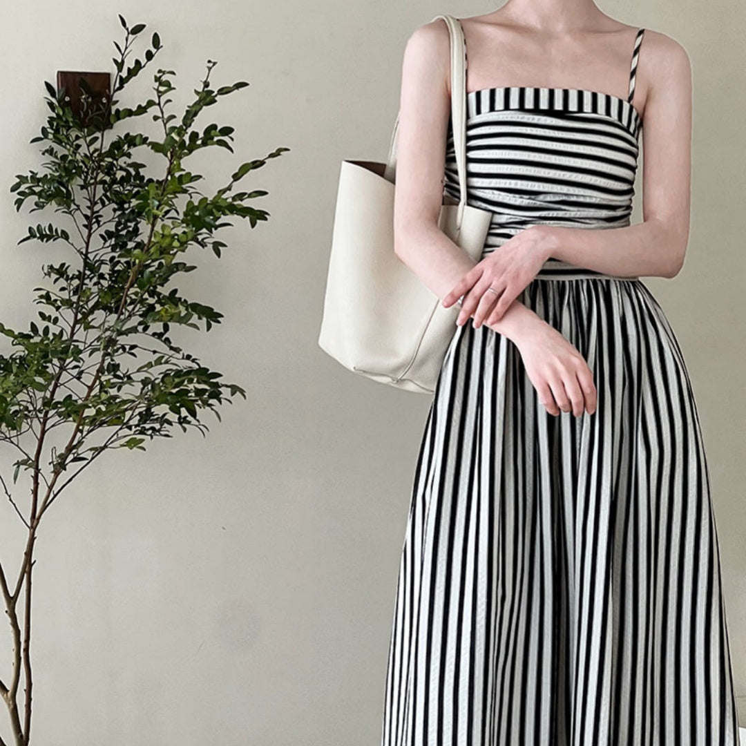 French Riviera Off-Shoulder Stripe Maxi Dress