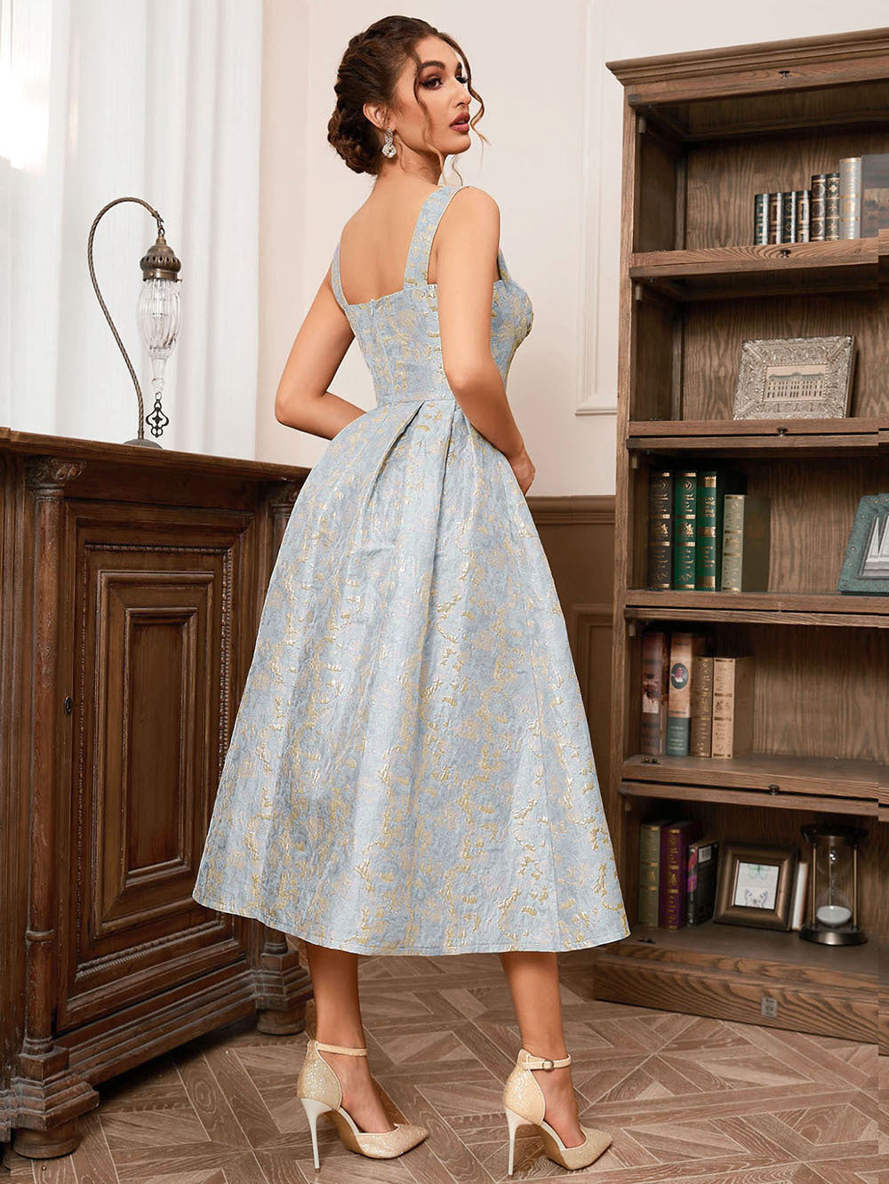 Blue Floral Sling Elegant Sleeveless Slip Outfit for Women
