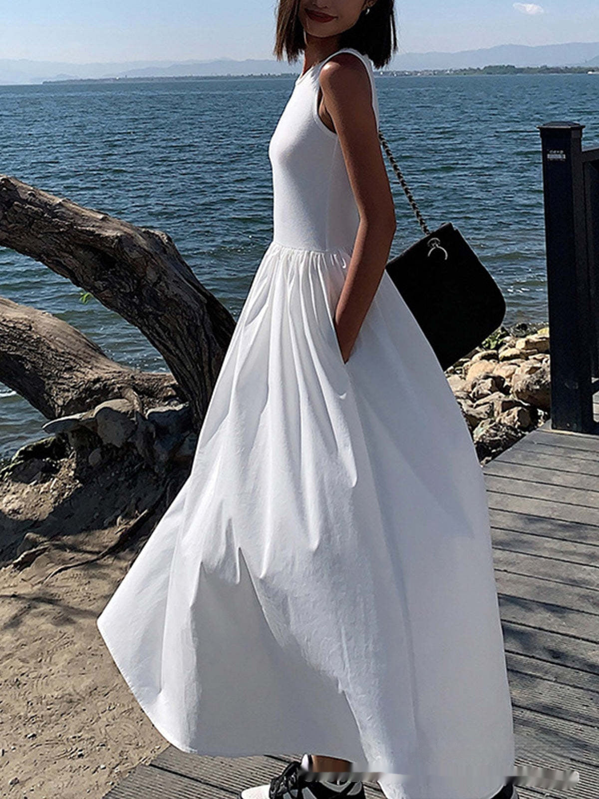 Patchwork Sleeveless Summer Maxi Dress – Slim Fit Long Patchwork Skirt, Boho Flowy Vacation Dress for Women