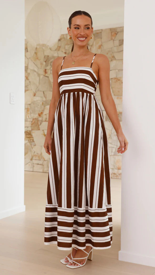 Cross Border Sweet Spaghetti-Strap Elastic Back Long Dress
