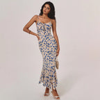 Floral Slip Dress – Beach Style Waist Cinching Elegant Summer Maxi, Flowy Vacation Sundress for Women