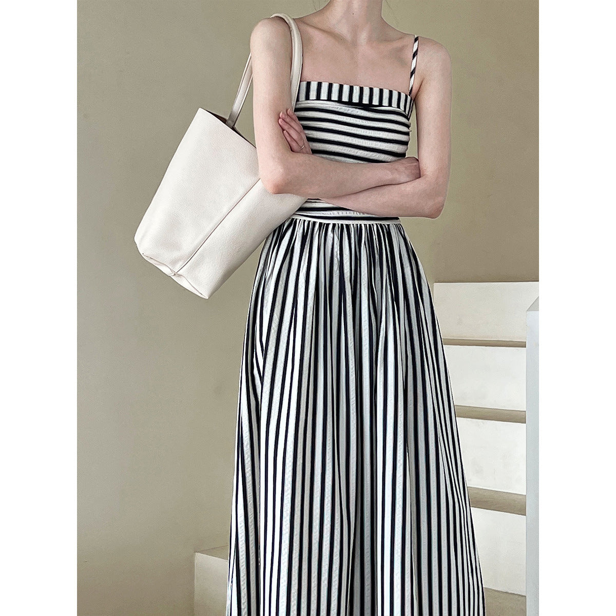 French Riviera Off-Shoulder Stripe Maxi Dress