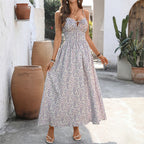 Floral Wrap Dress – Cinched Waist Summer Midi, Elegant Tie Waist Flowy Vacation Dress for Women