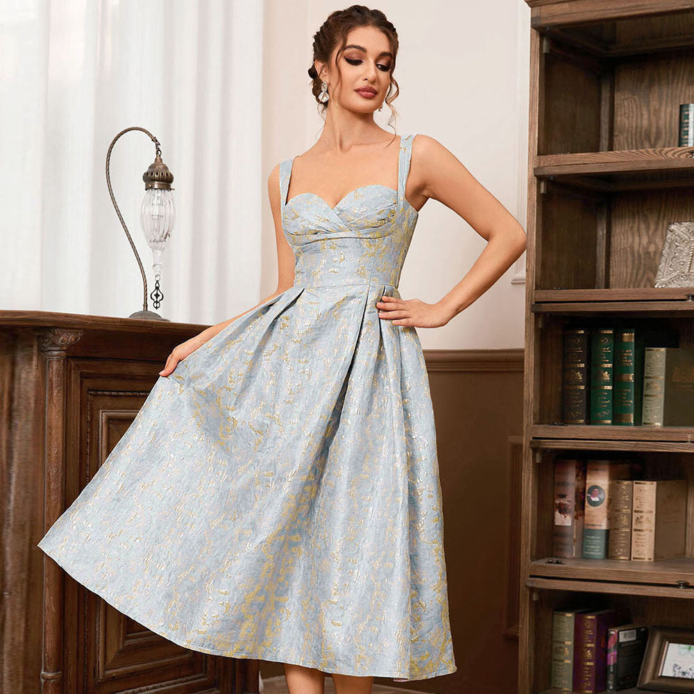 Blue Floral Sling Elegant Sleeveless Slip Outfit for Women