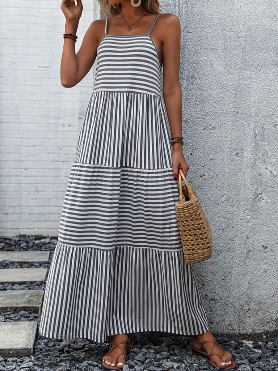 European And American Printed Sling Bohemian Stitching Dress