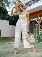Sleeveless Polka Dot Ethnic Chiffon Commuter Loose Jumpsuit